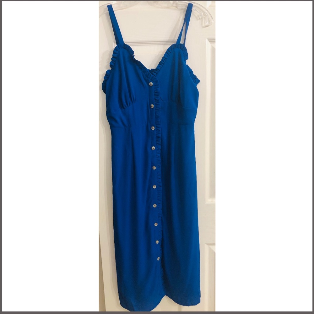 Blue pleated trim dress